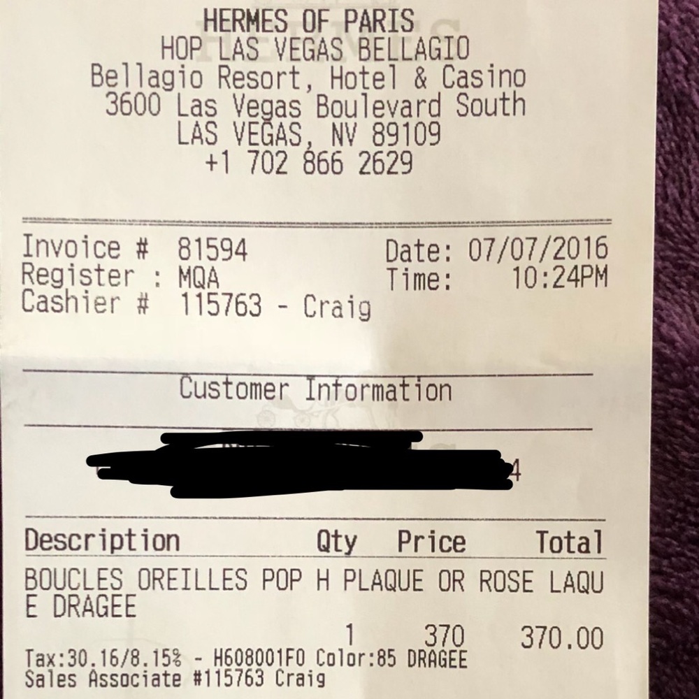 Hermès receipt proof
